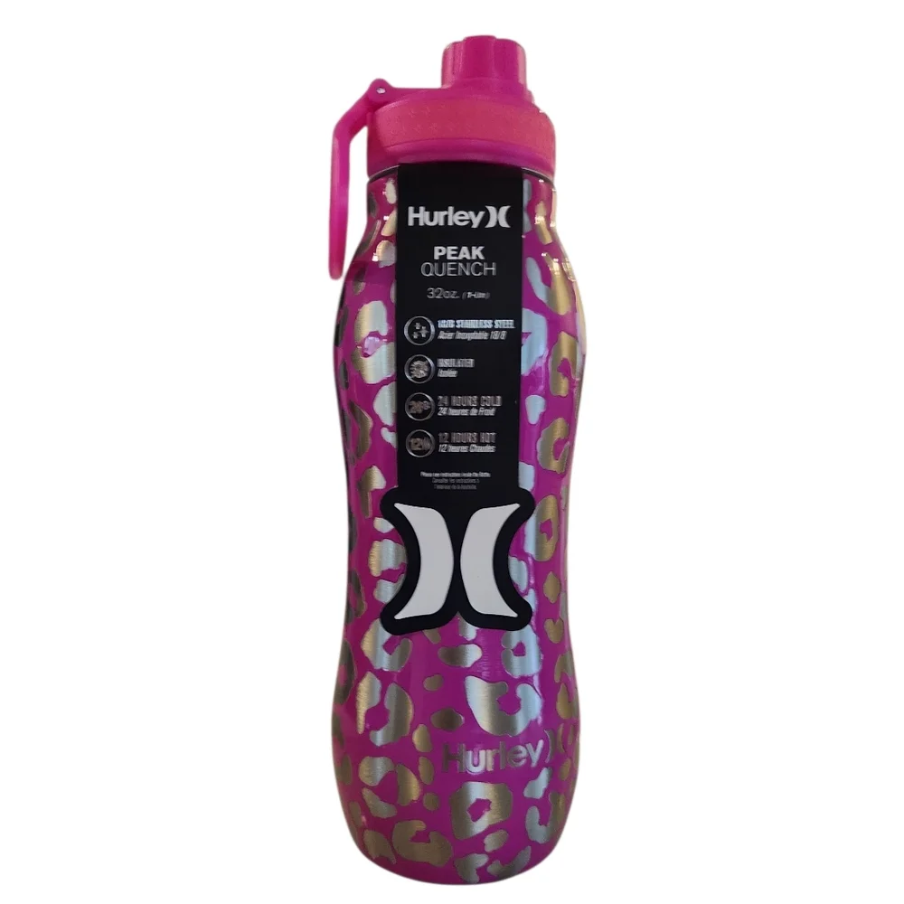 Hurley Peak Quench 32 Oz Stainless Steel Water Bottle Pink & Leopard Print - Picture 1 of 6
